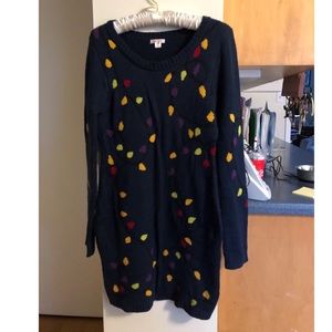 Navy Holiday Christmas Lights Sweater Dress